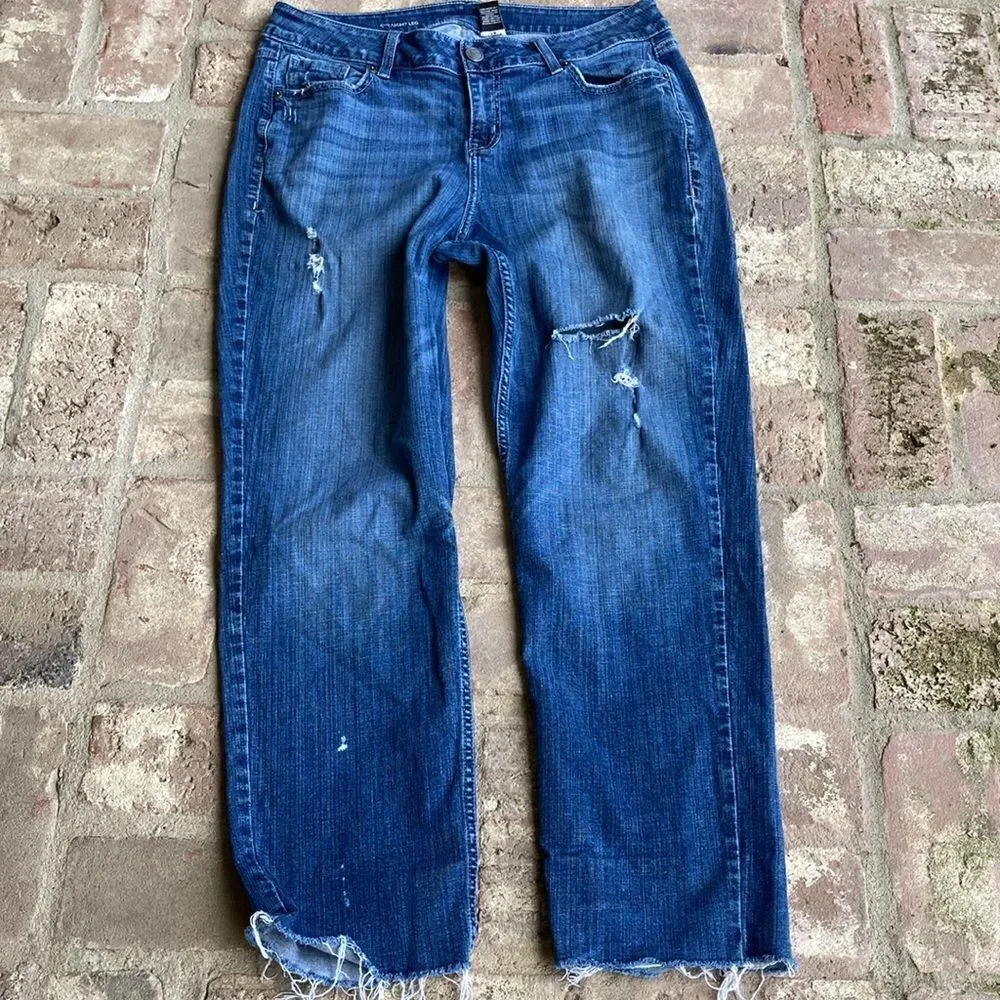 Lane Bryant Distressed Raw Frayed Hem Five Pocket Straight Leg Jeans Size 14